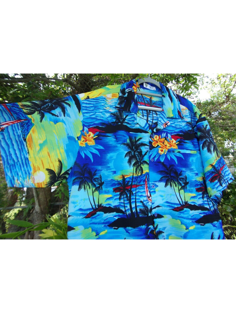 V.H.O Tropical Shirt 4XL Blue Floral Palm Island Print Sailboat Hawaiian style. - Picture 10 of 11